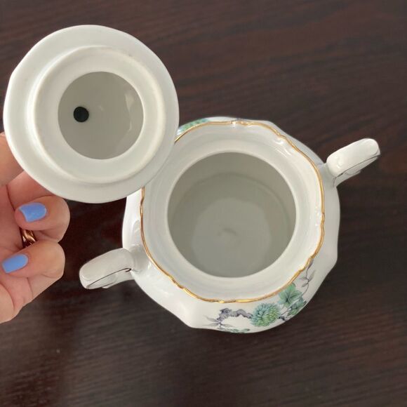 Mitterteich Bavaria Green Ming Gold Trim Sugar Bowl With Lid - Picture 8 of 8